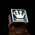 Perfectly crafted Men's Chess Player Ring Queen's Crown Blue -