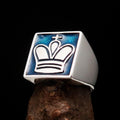 Perfectly crafted Men's Chess Player Ring King's Crown Blue - Sterling