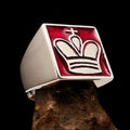 Perfectly crafted Men's Chess Player Ring King's Crown Red - Sterling