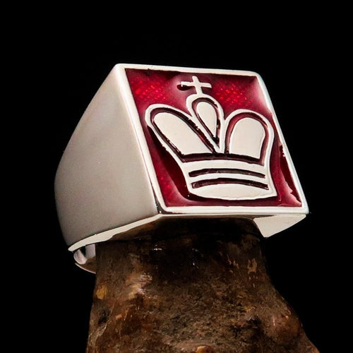 Perfectly crafted Men's Chess Player Ring King's Crown Red - Sterling