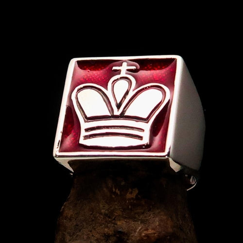 Perfectly crafted Men's Chess Player Ring King's Crown Red - Sterling