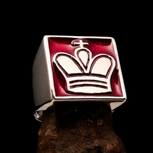 Perfectly crafted Men's Chess Player Ring King's Crown Red - Sterling