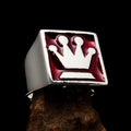 Perfectly crafted Men's Chess Player Ring Queen's Crown red - Sterling