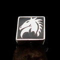 Excellent crafted Men's Chess Ring Horse Head Black - Sterling Silver