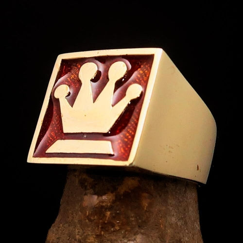 Perfectly crafted Men's Chess Player Ring Queen's Crown Orange - Solid