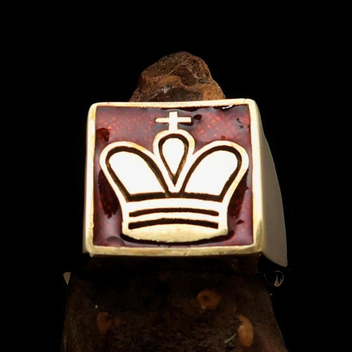 Perfectly crafted Men's Chess Player Ring Orange King's Crown - Solid