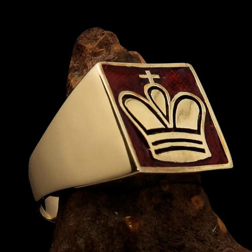 Perfectly crafted Men's Chess Player Ring Orange King's Crown - Solid