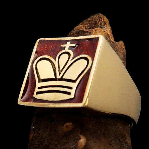 Perfectly crafted Men's Chess Player Ring Orange King's Crown - Solid