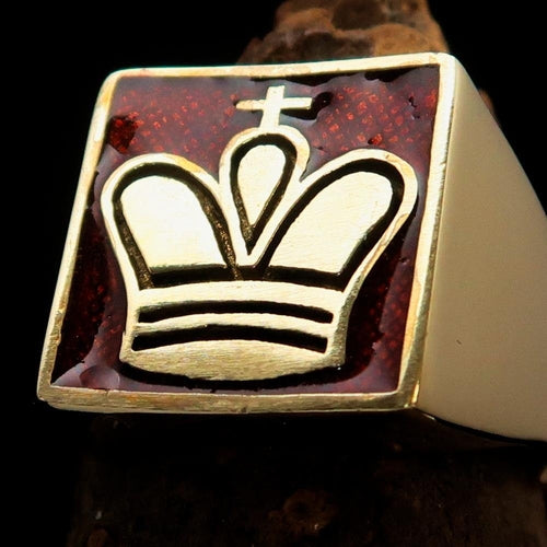 Perfectly crafted Men's Chess Player Ring Orange King's Crown - Solid