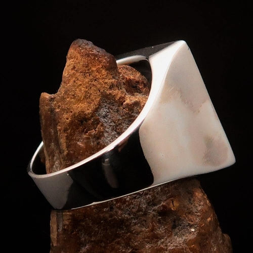 Excellent crafted Men's Chess Ring Horse Head Blue - Sterling Silver