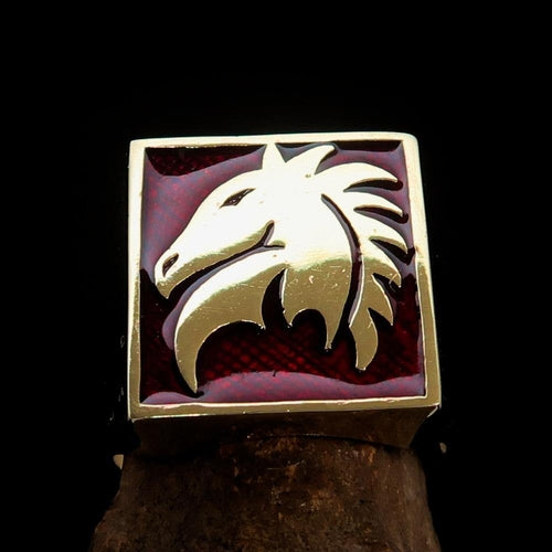 Excellent crafted Men's Chess Ring red Horse Head - Solid Brass