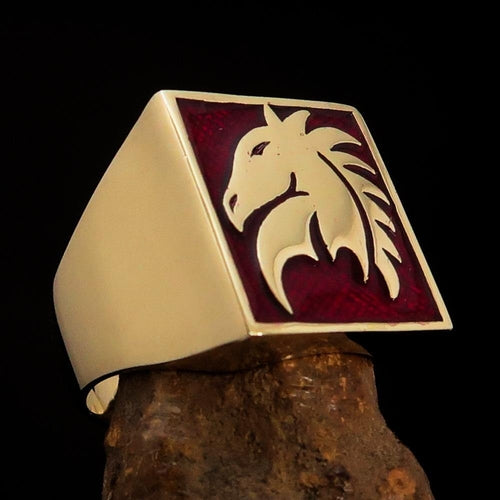 Excellent crafted Men's Chess Ring red Horse Head - Solid Brass