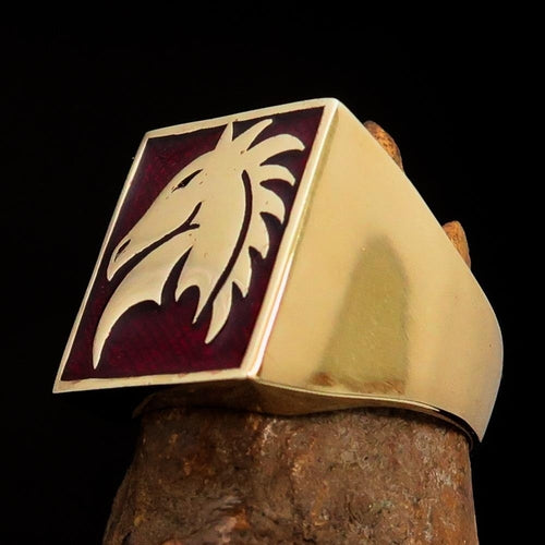 Excellent crafted Men's Chess Ring red Horse Head - Solid Brass