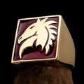 Excellent crafted Men's Chess Ring red Horse Head - Solid Brass