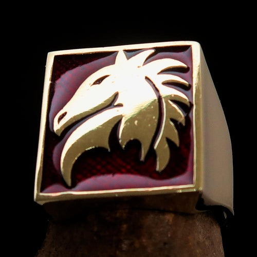 Excellent crafted Men's Chess Ring red Horse Head - Solid Brass