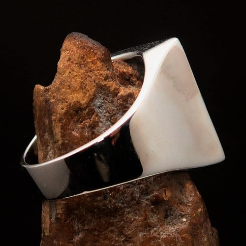Excellent crafted Men's Chess Ring Horse Head green - Sterling Silver