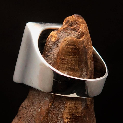 Excellent crafted Men's Chess Ring Horse Head green - Sterling Silver