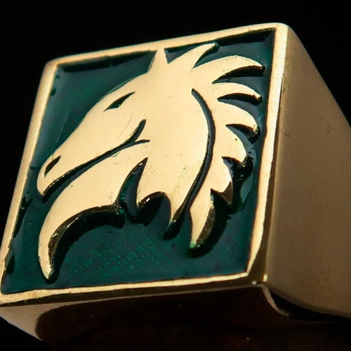 Excellent crafted Men's Chess Ring green Horse Head - Solid Brass