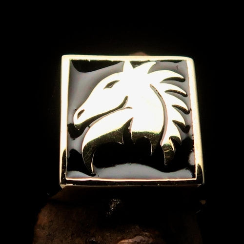Excellent crafted Men's Chess Ring Black Horse Head - Solid Brass