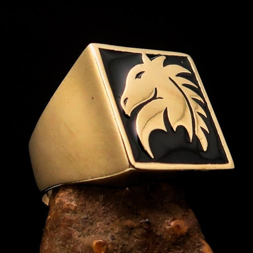 Excellent crafted Men's Chess Ring Black Horse Head - Solid Brass