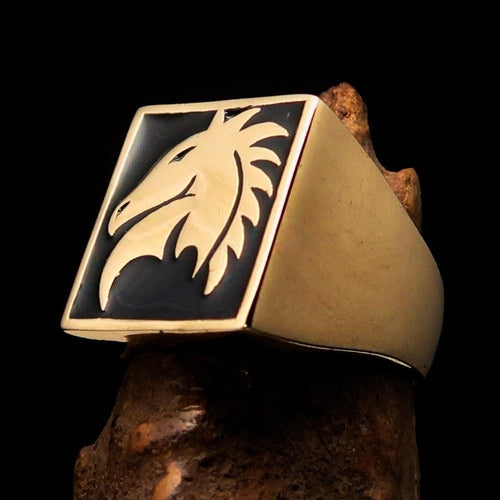 Excellent crafted Men's Chess Ring Black Horse Head - Solid Brass