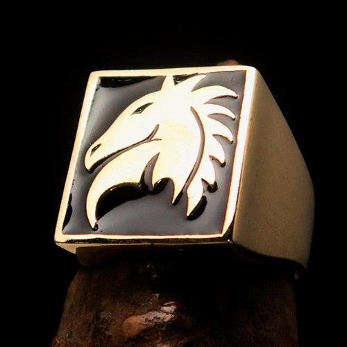 Excellent crafted Men's Chess Ring Black Horse Head - Solid Brass