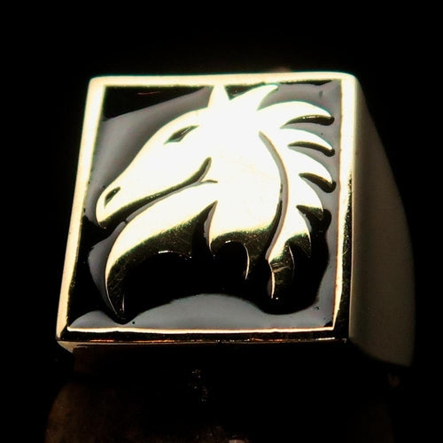 Excellent crafted Men's Chess Ring Black Horse Head - Solid Brass